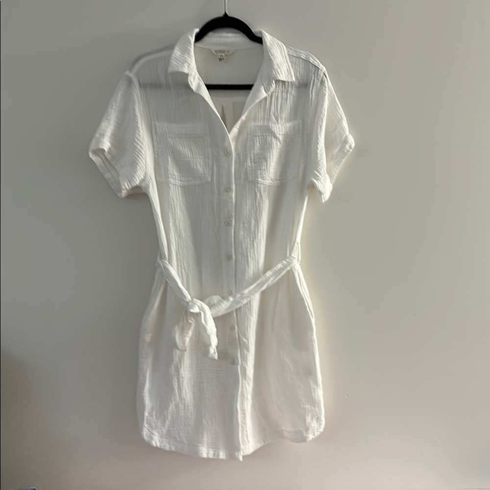 Weatherproof Cream Button-Up Mini Dress